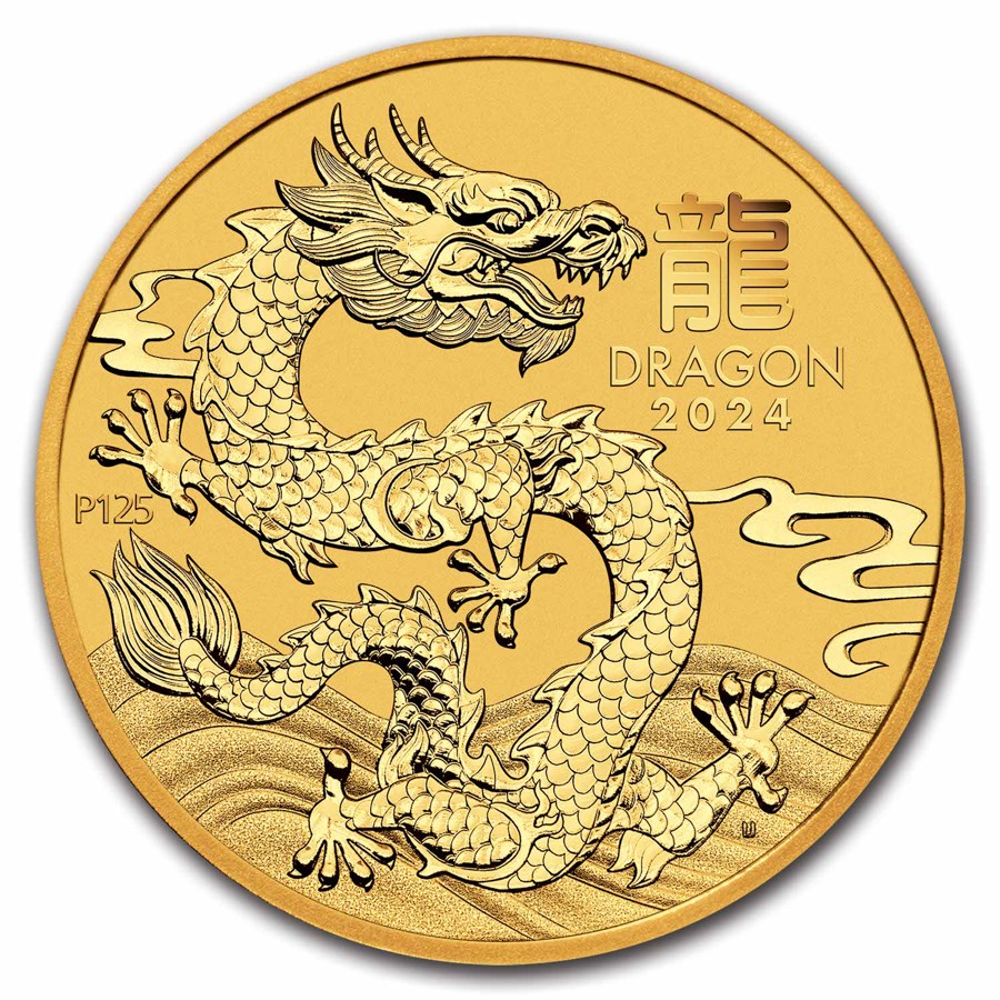 2024 Australia Lunar Dragon 2 ounce gullmynt (Series III)