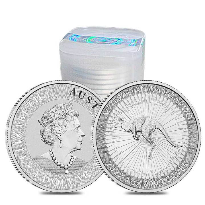 2022 Australian Kangaroo 1 ounce sølvmynt i tube (25 oz)