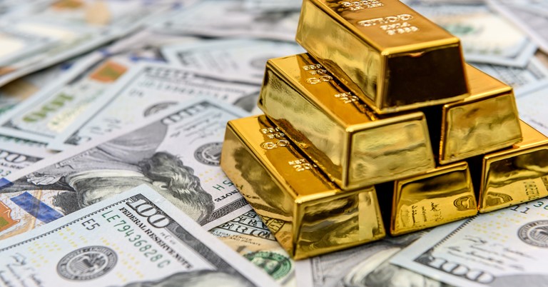 Gold Bullion On American Dollar Banknotes