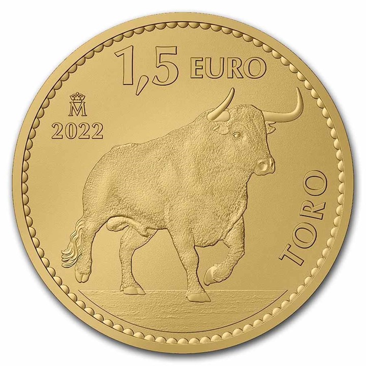 2022 Spain Gold Reverse Proof Bull Doubloon 1 oz gullmynt