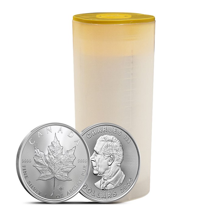 2025 Canadian Maple Leaf 1 ounce sølvmynt i tube (25 oz)