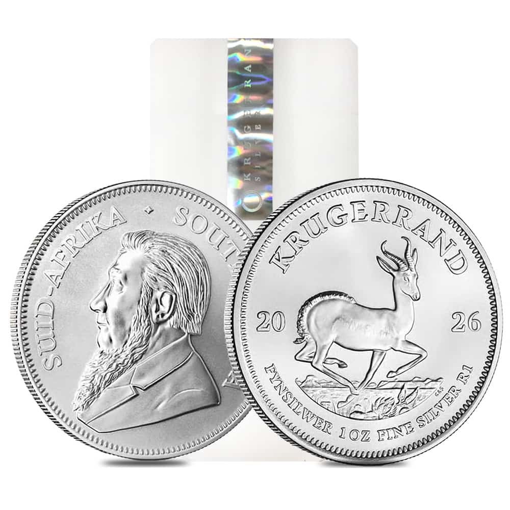 2026 South African Krugerrand 1 ounce sølvmynt i tube (25 oz)